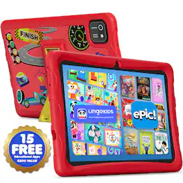 Contixo - K103 10 in. Kids Tablet Android 13, 32GB with Epic! and Lingokids, includes Kid-Proof Case with Kickstand - Red