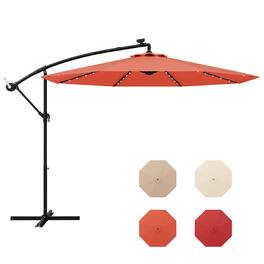 Gymax - 10 ft Patio Offset Umbrella w/ Solar Lights Deck Umbrella w/ Easy Tilt Adjustment - Orange