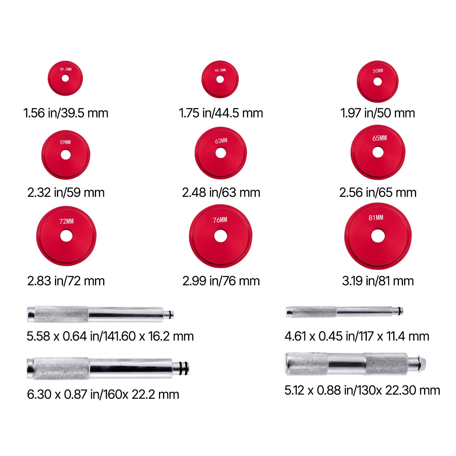 3 SIM

- 1.56 in/39.5 mm
- 1.75 in/44.5 mm
- 1.97 in/50 mm
- 2.32 in/59 mm
- 2.48 in/63 mm
- 2.56 in/65 mm
- 2.83 in/72 mm
- 2.99 in/76 mm
- 3.19 in/81 mm

- 5.58 x 0.64 in/141.60 x 16.2 mm
- 4.61 x 0.45 in/117 x 11.4 mm
- 6.30 x 0.87 in/160 x 22.2 mm
- 5.12 x 0.88 in/130 x 22.30 mm