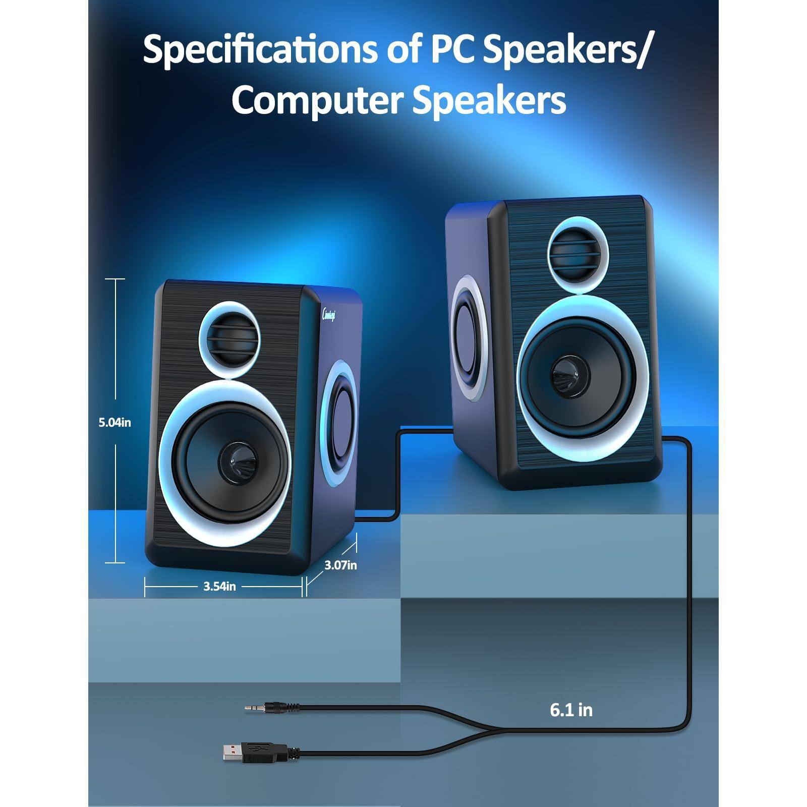 Specifications of PC Speakers/Computer Speakers

- 5.04in
- 3.07in
- 3.54in
- 6.1in