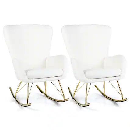 Front. Gymax - Gymax 2PCS Nursery Rocking Chair w/ Curved Backrest & Armrests Detachable Seat Cushion - White.