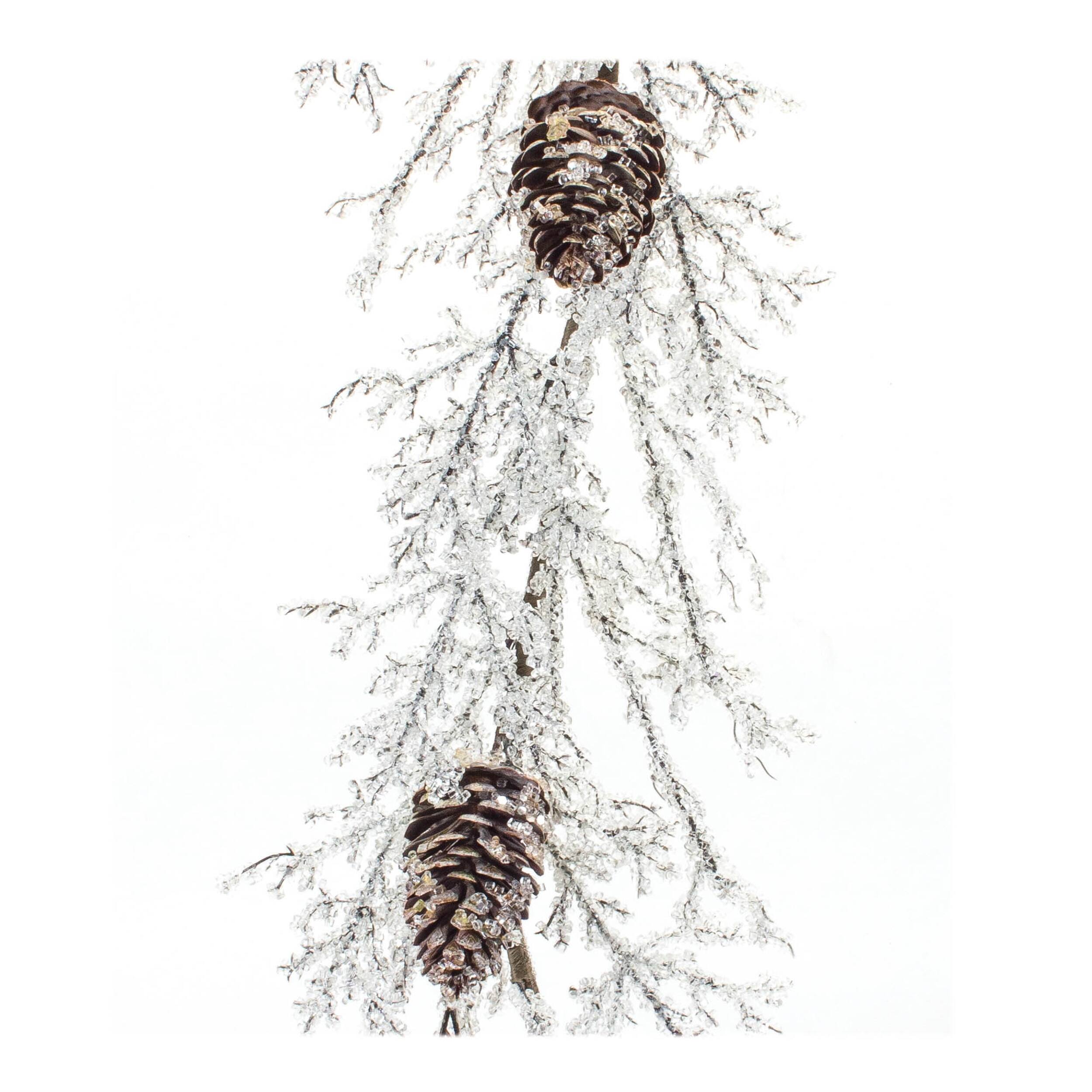Left. BreeBe - Iced Twig Garland with Pinecones 5'L - White, Brown.