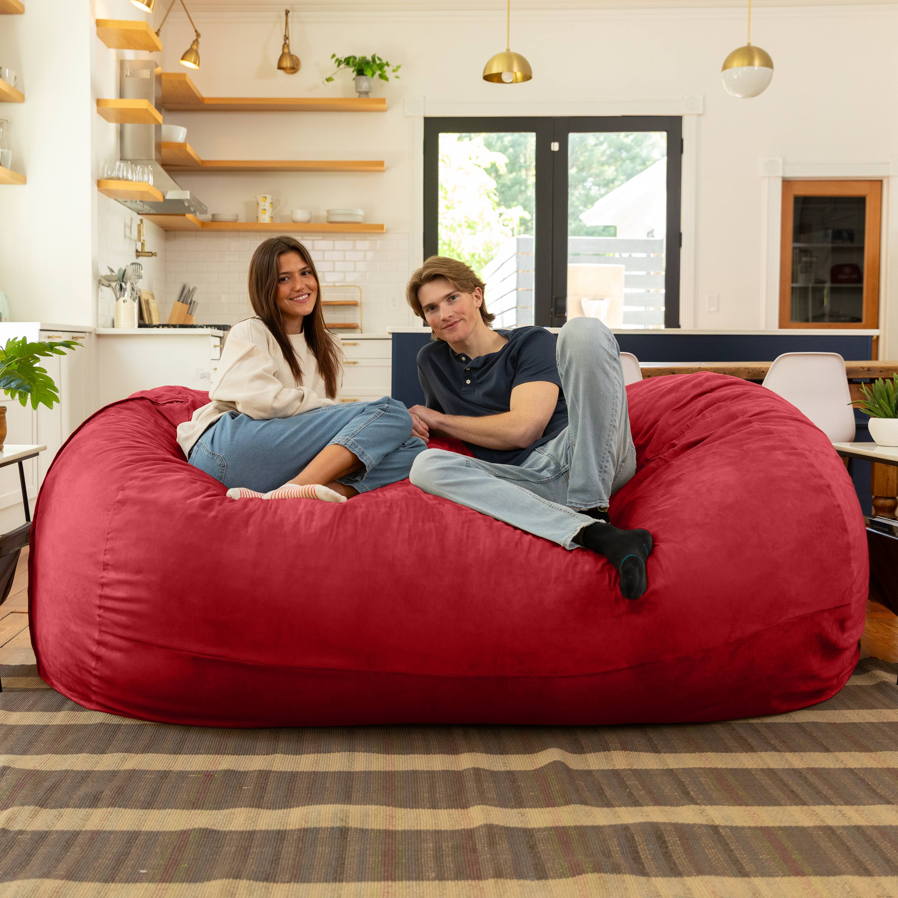 Left. Jaxx - Jaxx 7 Foot Giant Bean Bag Sofa, Cinnabar - Cinnabar.