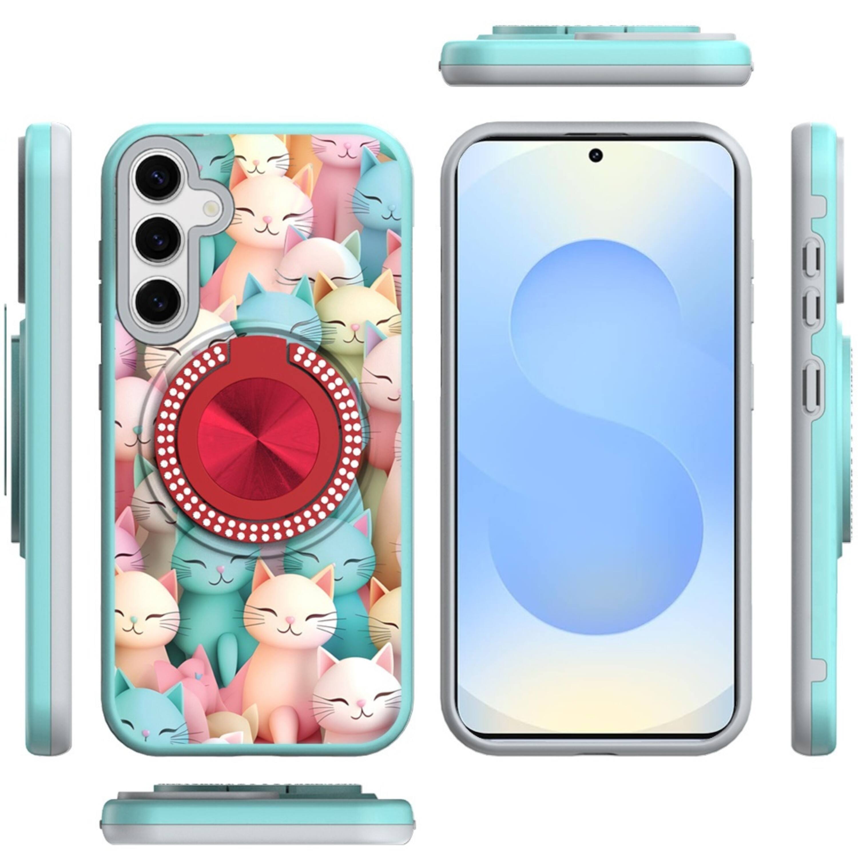 Angle. Kitcheniva - 360 Rotating Stand Case With Tempered Glass For Samsung S24 S25 Cats - Cats.