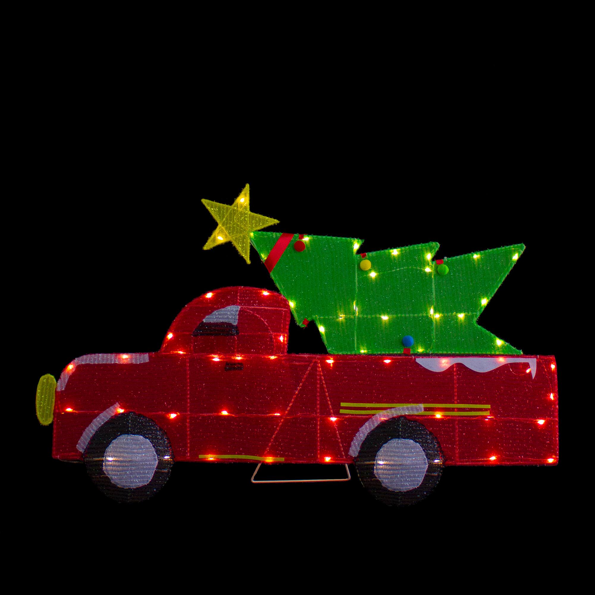 Alt View 2. Northlight - 36" LED Lighted Red Truck with Christmas Tree Outdoor Decoration - Red.