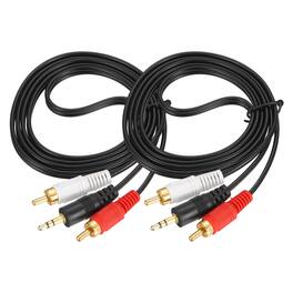 Unique Bargains - 2pcs Gold Plating TRS3.5mm Male to 2RCA Jack Cable, Copper Core PVC Audio AUX Cable for TV/Amp/Speaker - Black