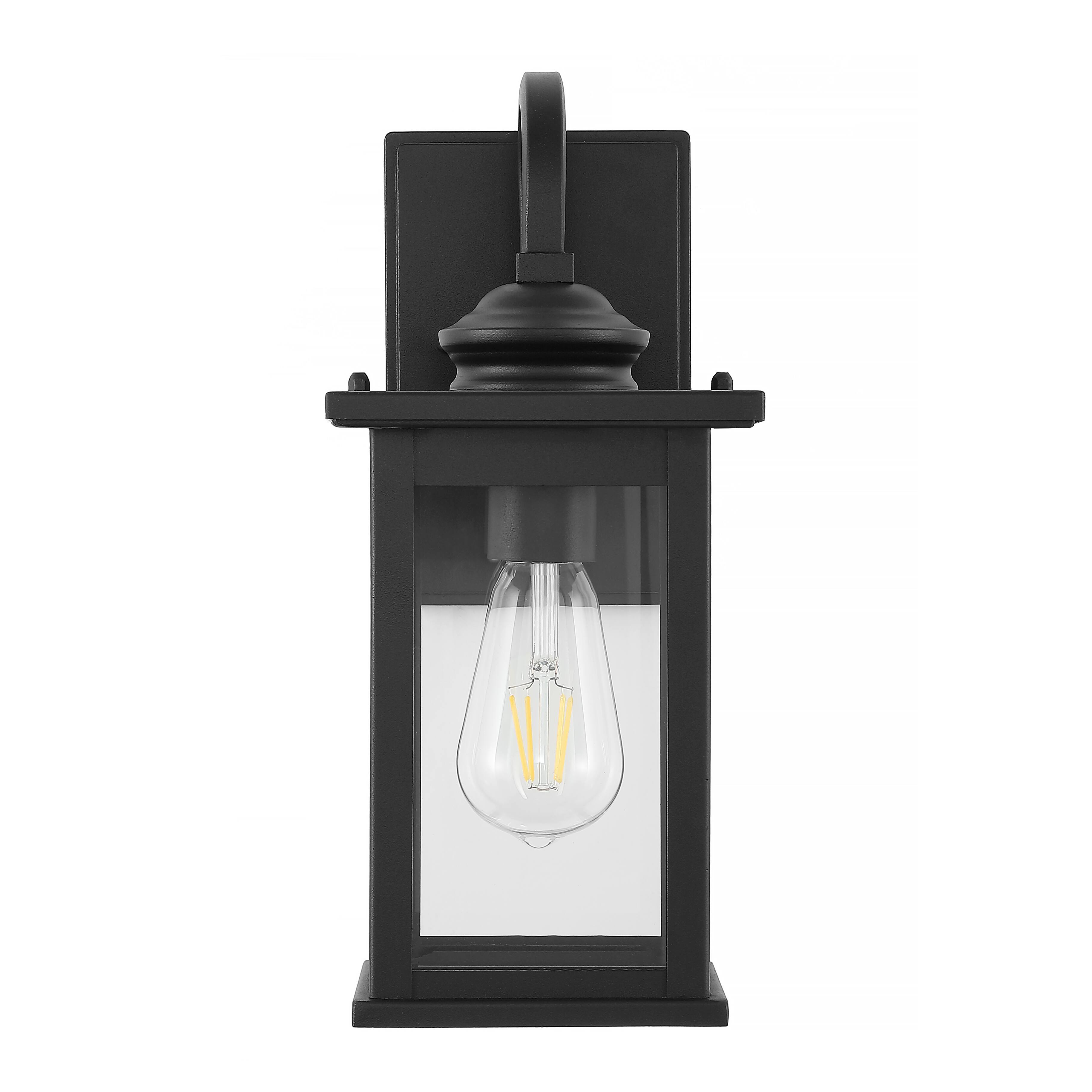 Alt View 6. Jonathan Y - Cary 5.9" 1-Light Iron/Glass Traditional Modern Lantern LED Outdoor Sconce, Black (Set of 2) - Black.