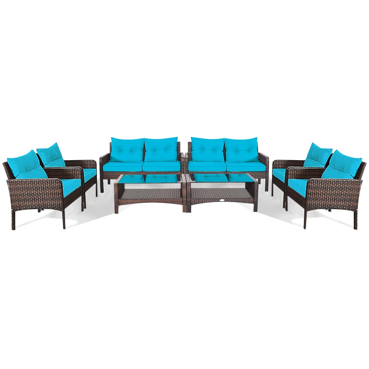 Costway - 8PCS Patio Rattan Sectional Furniture Set Loveseat Sofa Coffee Table W/ Cushion - Turquoise price history on PriceWatchPro