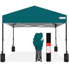 Best Choice Products - 10x10ft Easy Setup Pop Up Canopy w/ 1-Button Setup, Wheeled Case, 4 Weight Bags - Cerulean