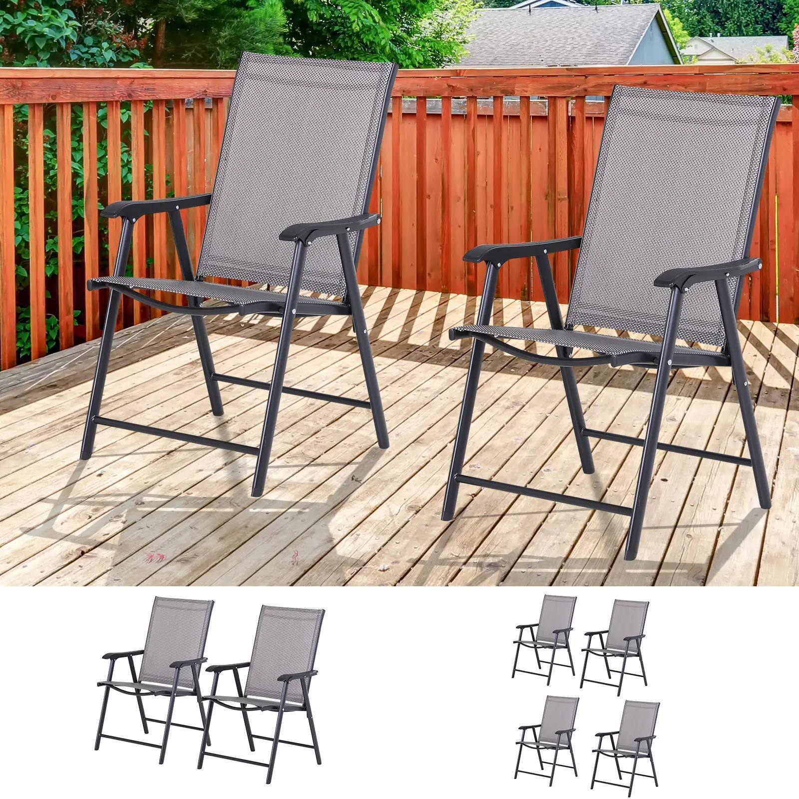 Alt View 2. Resenkos - Resenkos 2-Pack Outdoor Folding Chairs, Armrest Dining Seats, Metal Frame, Patio, Stacking, Easy Assembly,Gray - Gray.