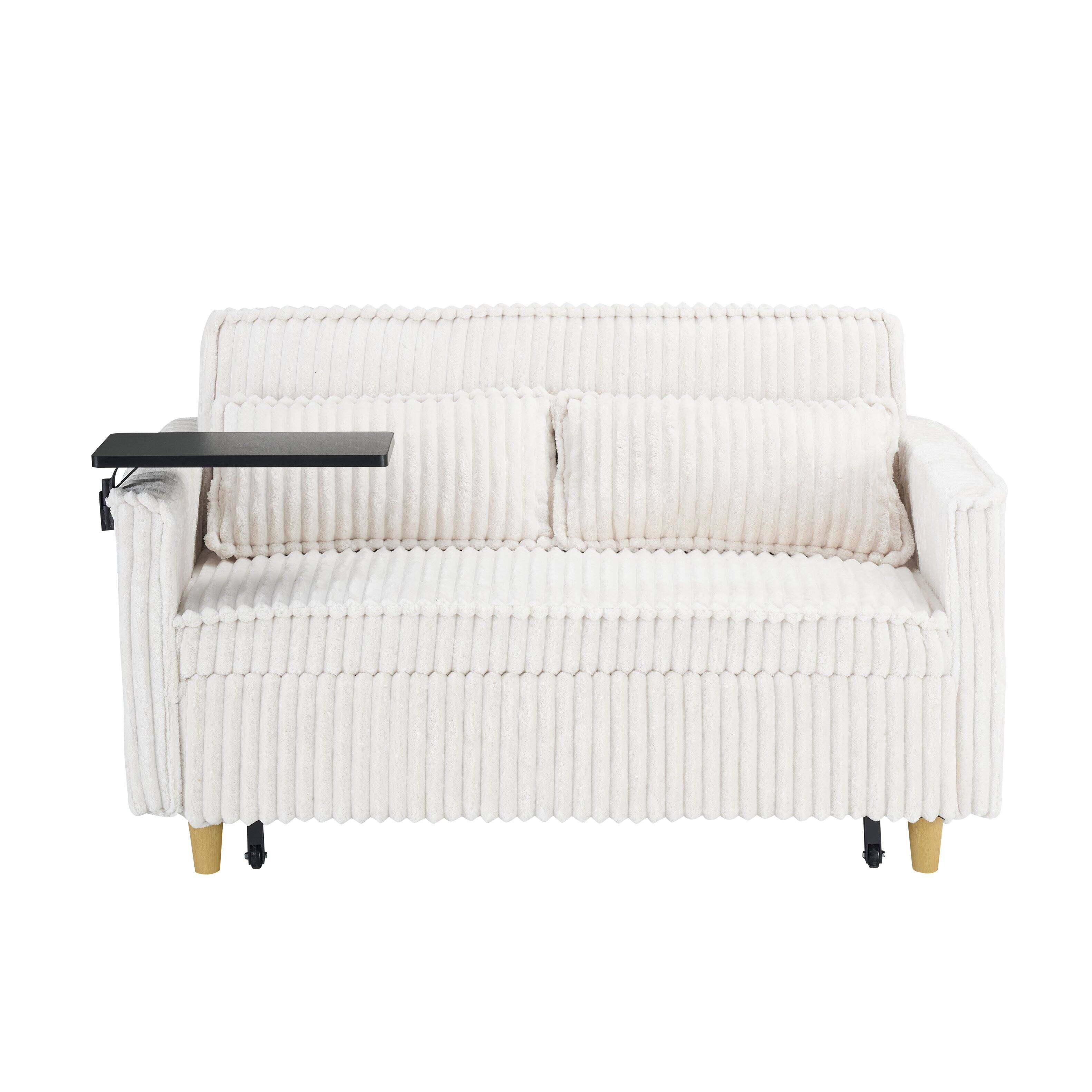 Alt View 2. Trinkets Crazed - Corduroy 3-In-1 Convertible Sleeper Sofa Bed,Upholstered Pull Out Futon Loveseat Couch with Adjustable Backrest - Beige.