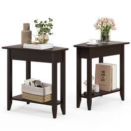 Gymax - 2 PCS 2-Tier End Table Irregular Narrow Sofa Side Nightstand w/ Storage Shelf - Espresso