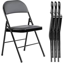 Sweetcrispy - 4 Pcs Portable Folding Chairs with Metal Frame and PU Leather Padded Seat, Stackable Chairs for Indoor/Outdoor Use - Black