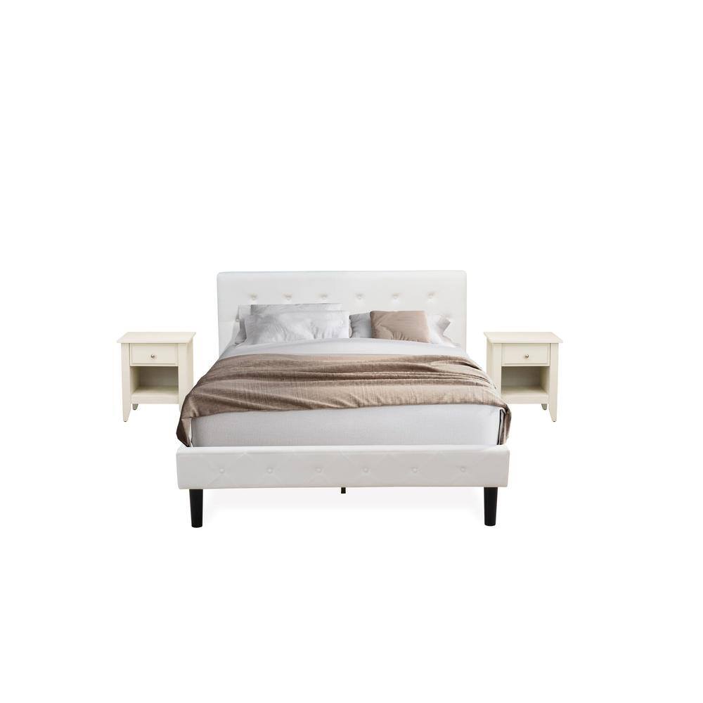 Alt View 4. East West Furniture - NL19Q-2GA0C 3 Pc Bed Set - 1 Bed White Velvet Fabric Headboard and 2 nightstands - Wire Brushed Butter Cream Finish - White Velvet.