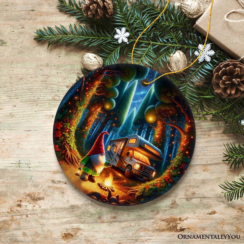 Back. OrnamentallyYou - Enchanted Camper Gnome Forest Haven Ornament Magical Twilight Christmas Decor - Multi-colored.