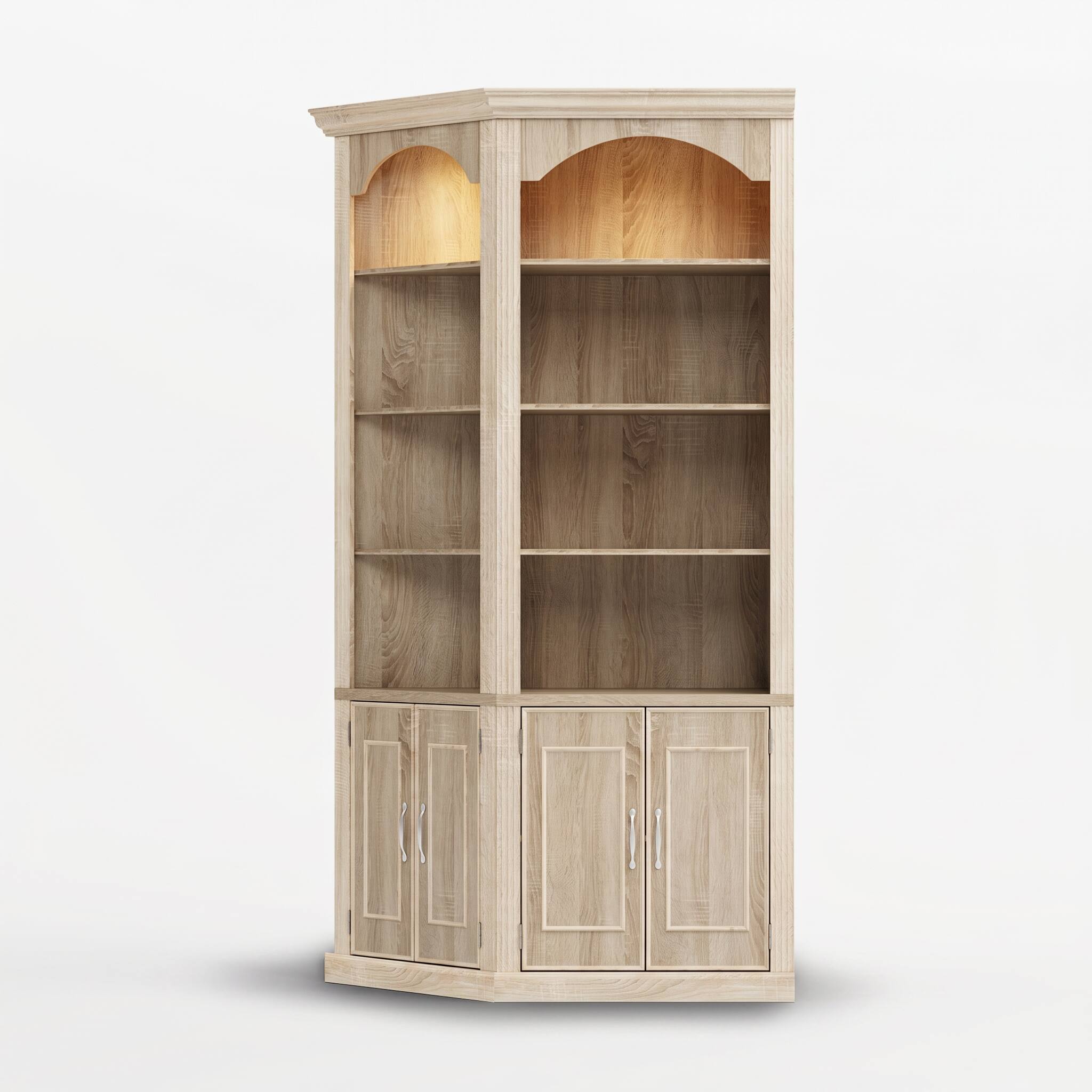 Alt View 7. FUFU & GAGA - Arched Display Cabinet with LED Lights, Illuminated Tall Bookcase for Living Room, Storage Cabinet with Doors & Shelves - Light Oak.