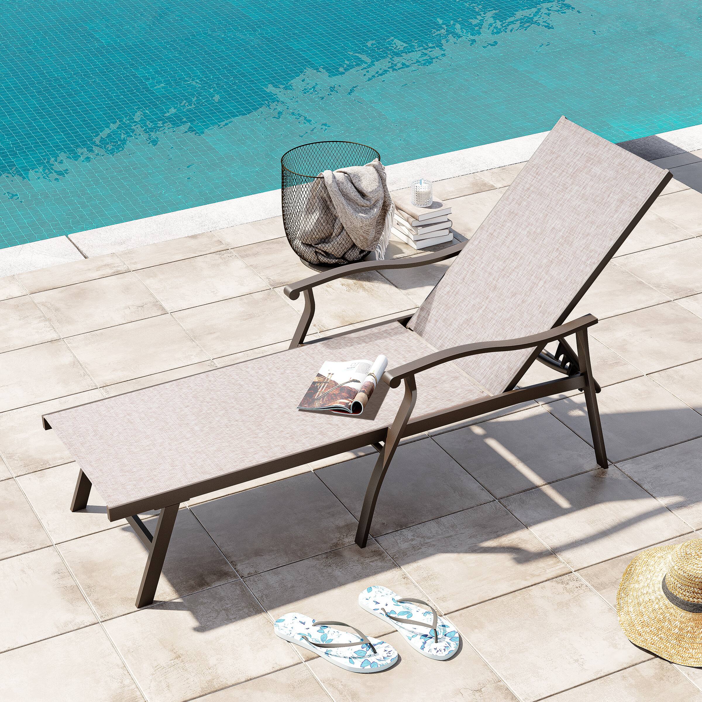 Crestlive Products - Outdoor Recliner All Weather Aluminum Adjustable Chaise Lounge Chair with Arms - Beige price history on PriceWatchPro