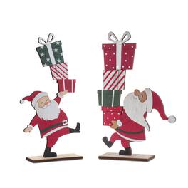 BreeBe - Wood Santa with Presents Display (Set of 2) - Red, White, Green