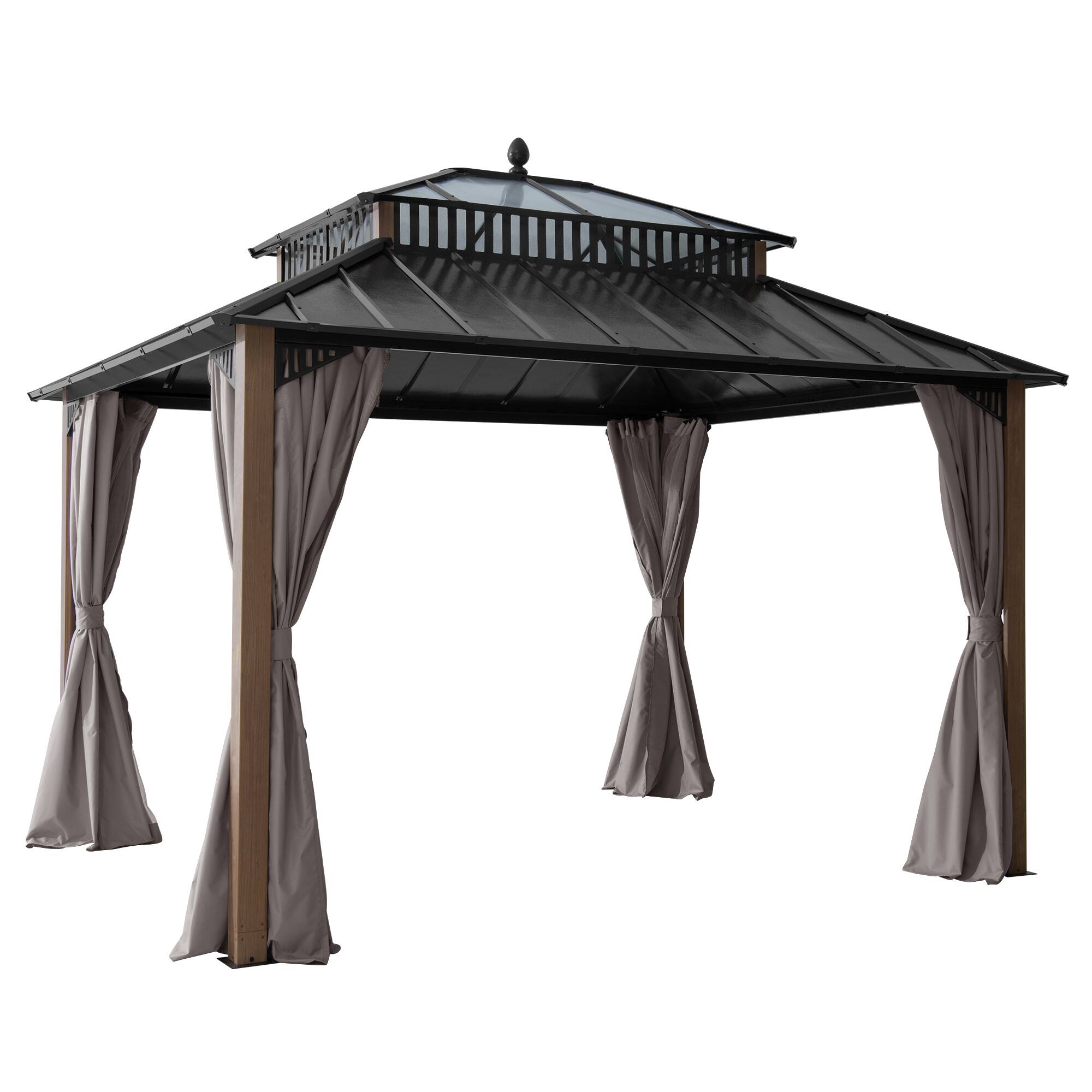 Angle. SUNJOY - 12x10 Kingston PC Top Rectangular Gazebo Wood Grain.
