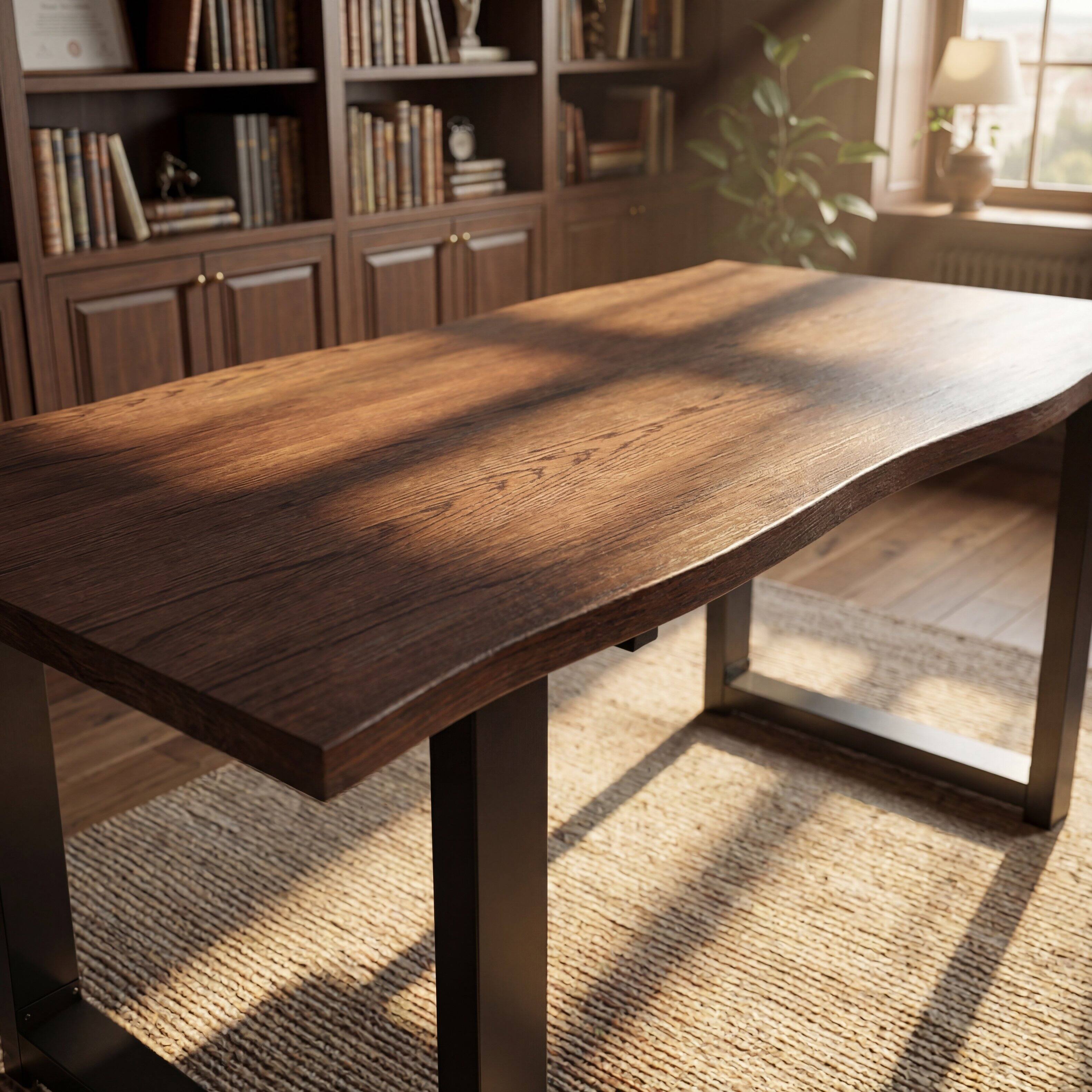 Alt View 2. Famapy - Industrial Solid Wood Desk with Steel Legs – 441LBS Weight Capacity, 63" Workbench for Office, Studio, Workshop - Walnut.