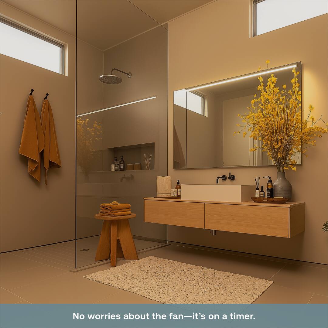 No worries about the fan—it's on a timer.