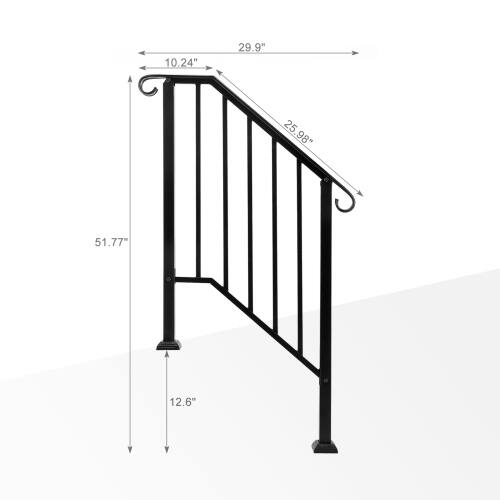 Winado 2PCS Handrails Steps Stair Fits 2 3 Steps, Wrought Iron Hand ...