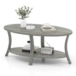 Kadyn - 2-Tier Oval Coffee Table with Open Storage Shelf, Finish - Gray