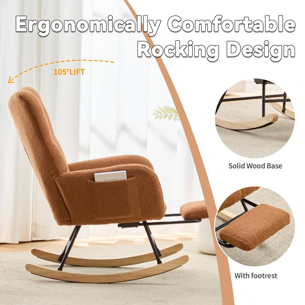Ergonomically Comfortable Rocking Design  
105° LIFT  
Solid Wood Base  
With footrest