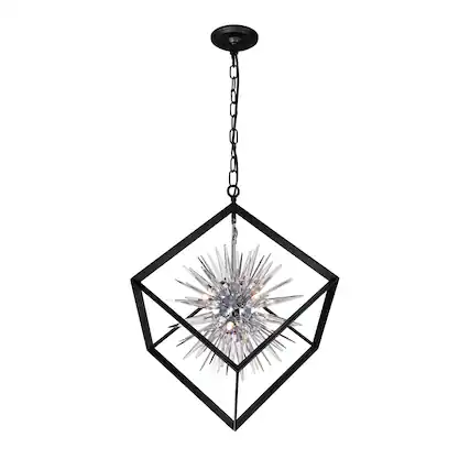 Front. CWI Lighting - Starburst 6 Light Chandelier With Chrome & Black Finish - Chrome & Black.