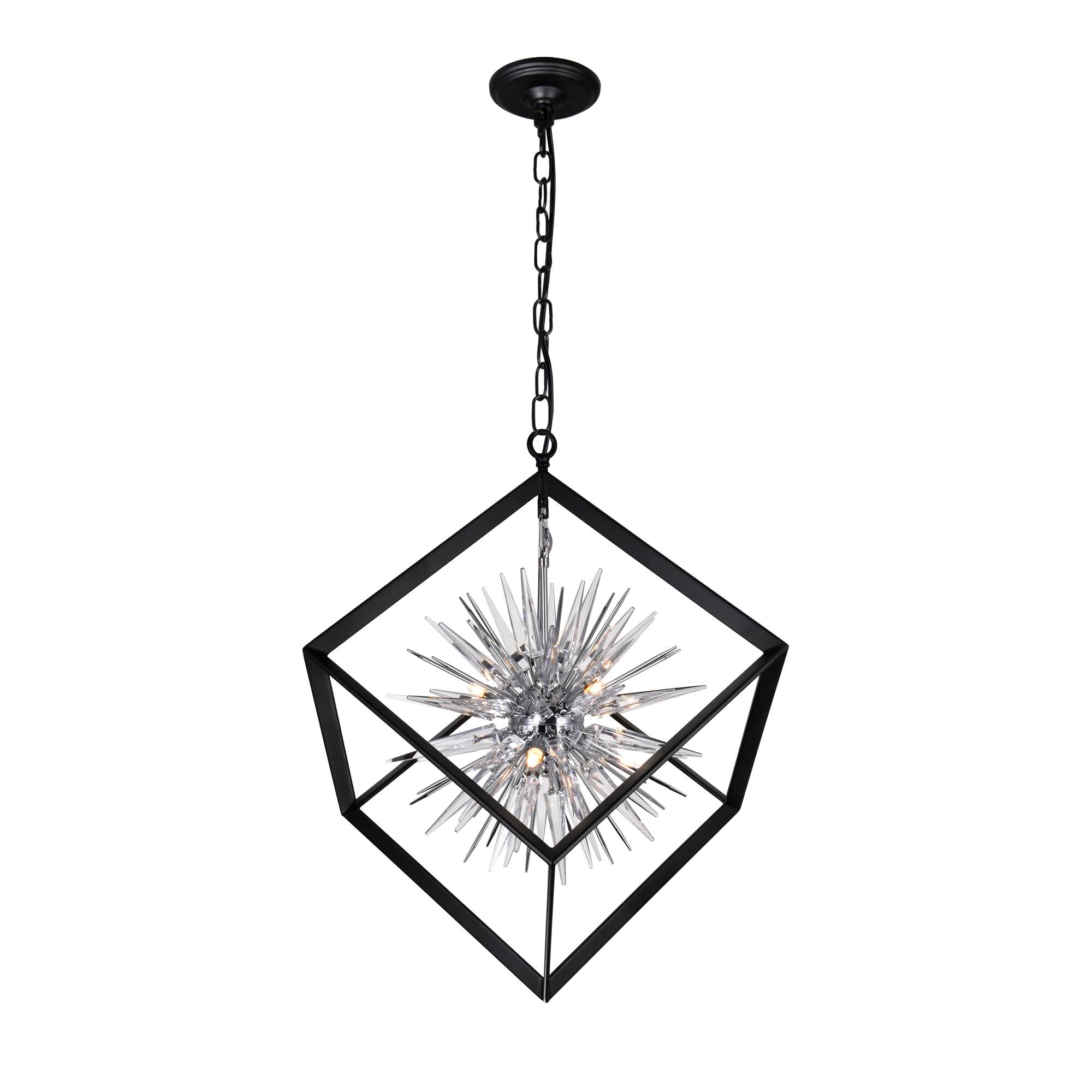 Front. CWI Lighting - Starburst 6 Light Chandelier With Chrome & Black Finish - Chrome & Black.