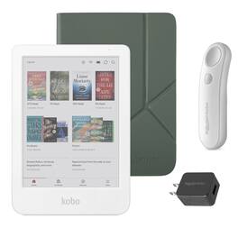 Kobo - Clara Colour (White) eReader with White Remote & AC Bundle - 2025 - Misty Green SleepCover