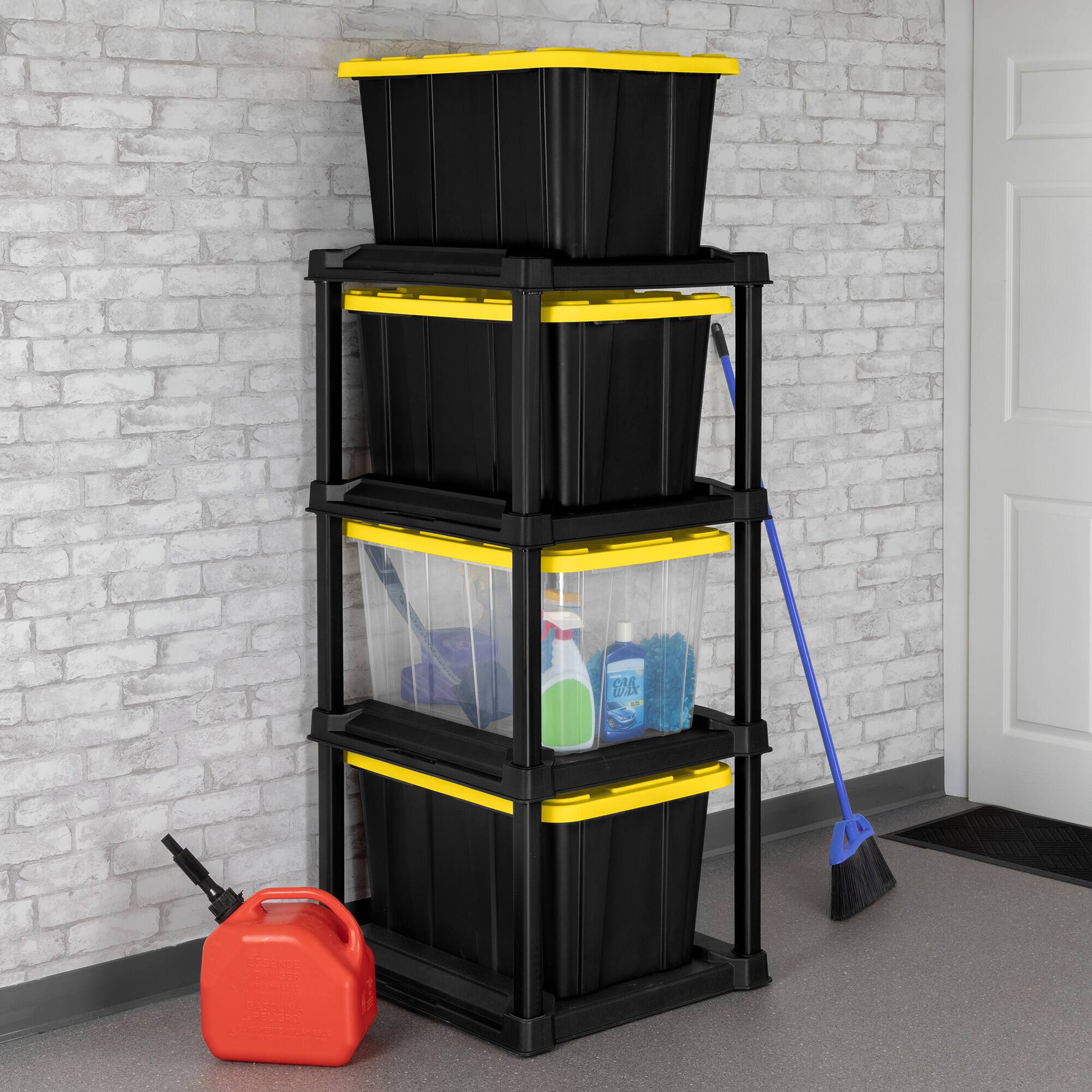 Alt View 3. Sterilite - Sterilite 4 Tier Tote Rack Organizer with 4 Pack 27 Gal Industrial Storage Totes - 27 Gallon - Black/Yellow + Tote Rack.