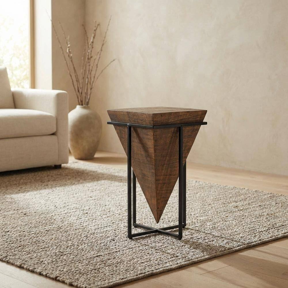 Left. Starlight Canyon Home - Triangular Wood Accent Table, Modern Contemporary Side Table for Living Room - Dark Brown.