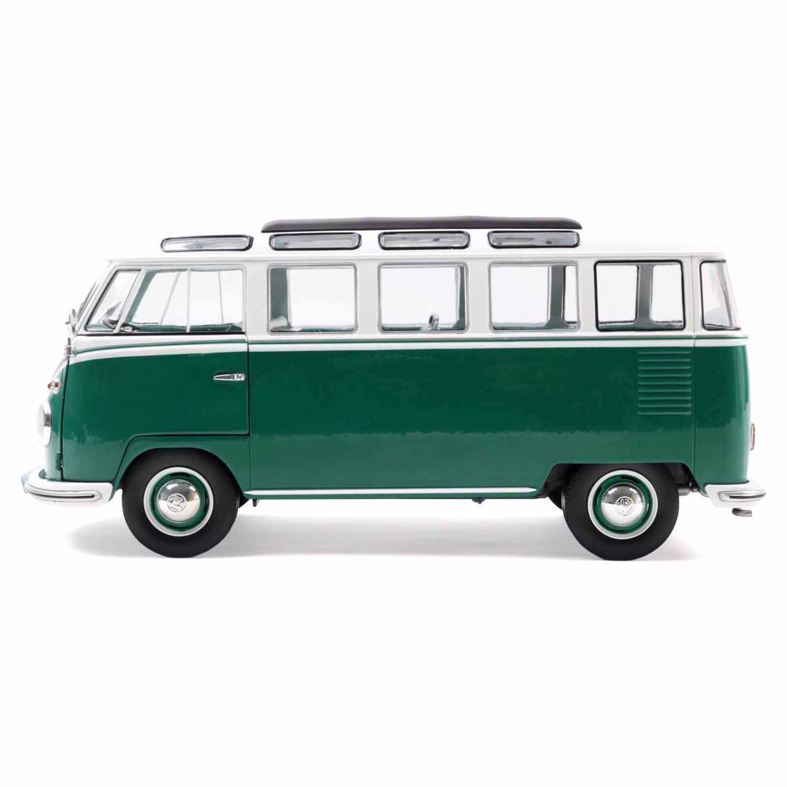 1962 Volkswagen T1 Samba Bus Green and White 1/18 Diecast Model