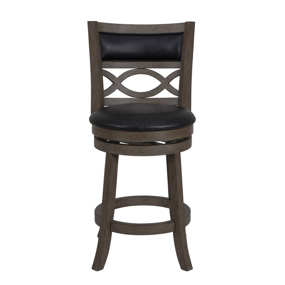 Angle. New Classic Furniture - Manchester 24" Wood Counter Stool with Black PU Seat in Ant Gray - Gray.