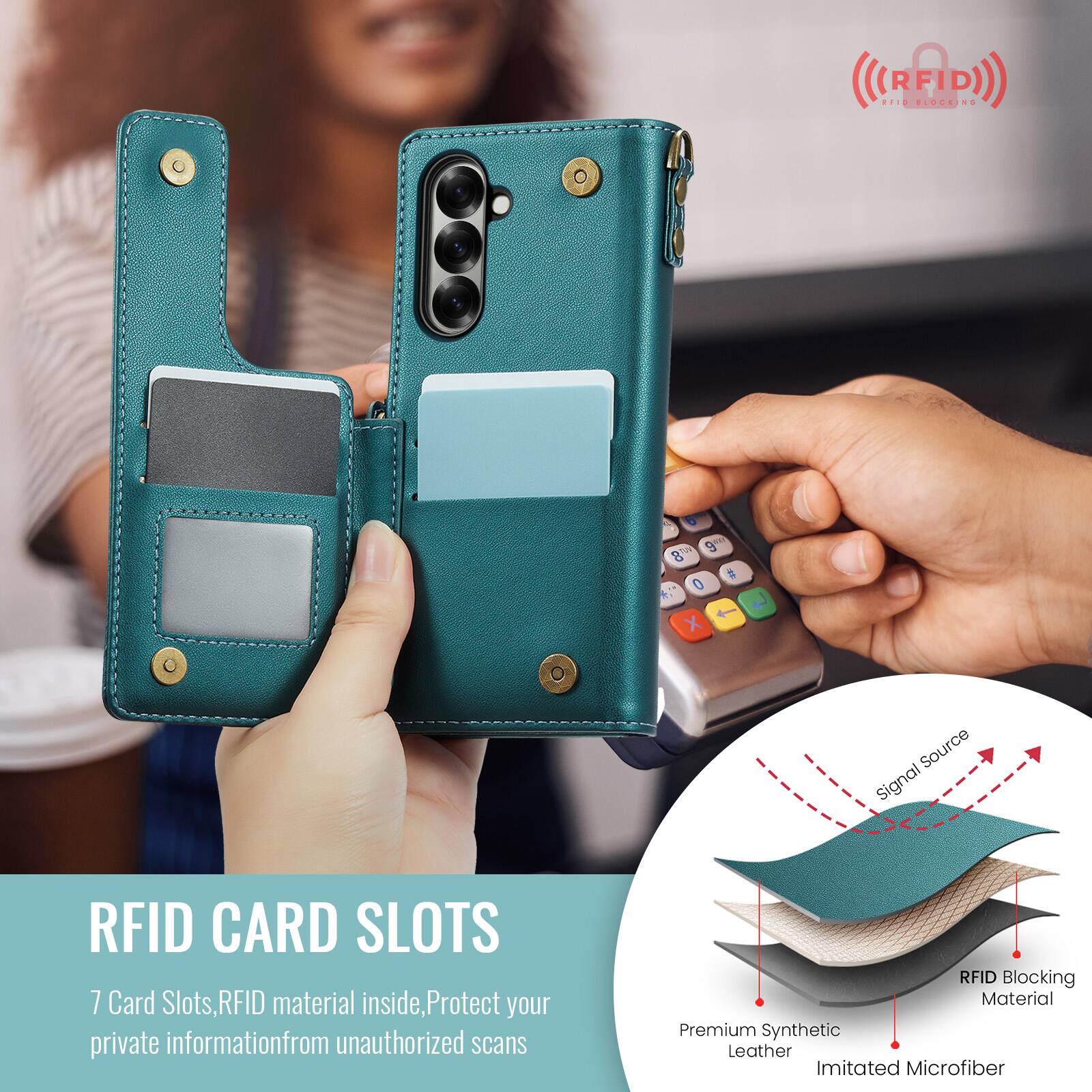 RFID RFID BLOCKING

9 Typ 8 # 0 1 X
Source Signal

RFID CARD SLOTS 7 Card Slots, RFID material inside, Protect your private information from unauthorized scans

RFID Blocking Material Premium Synthetic Leather Imitated Microfiber