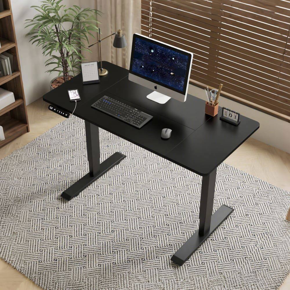 Left. Resenkos - 55" Electric Height Adjustable Standing Desk, Black Lift-up Computer & Gaming Table for Home Office, Black - Black.