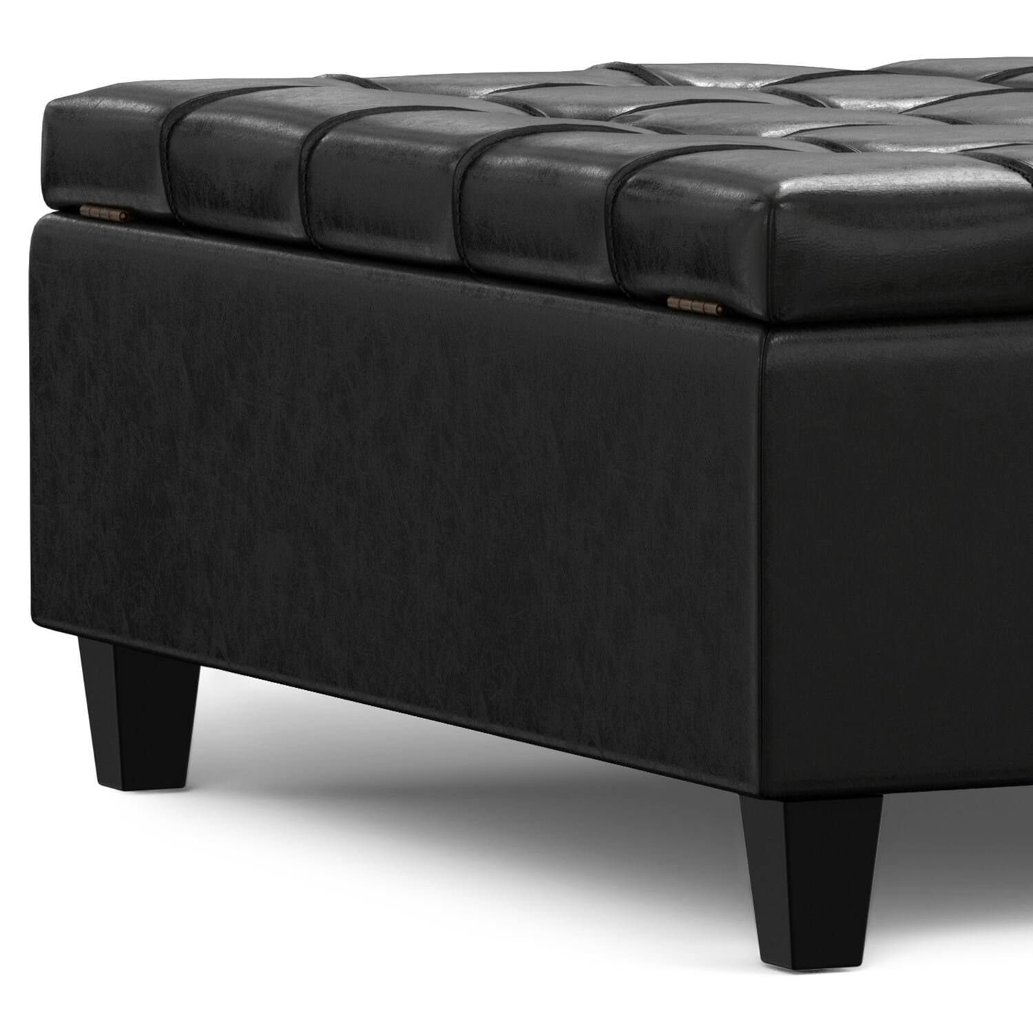 Alt View 5. Simpli Home - Harrison 40 inch Transitional Square Large Coffee Table Storage Ottoman in Midnight Black Vegan Faux Leather, Assembled - Midnight Black.