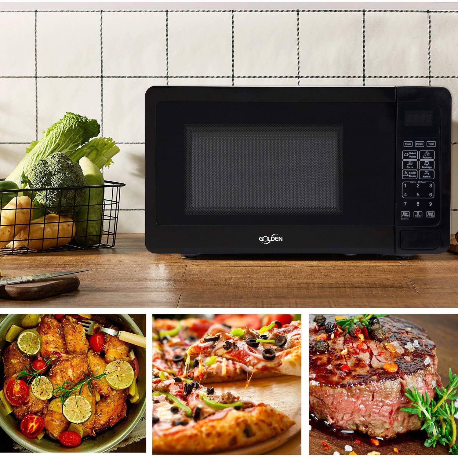 Alt View 9. Golden - 0.7 Cu. Ft. Microwave Oven - Black.