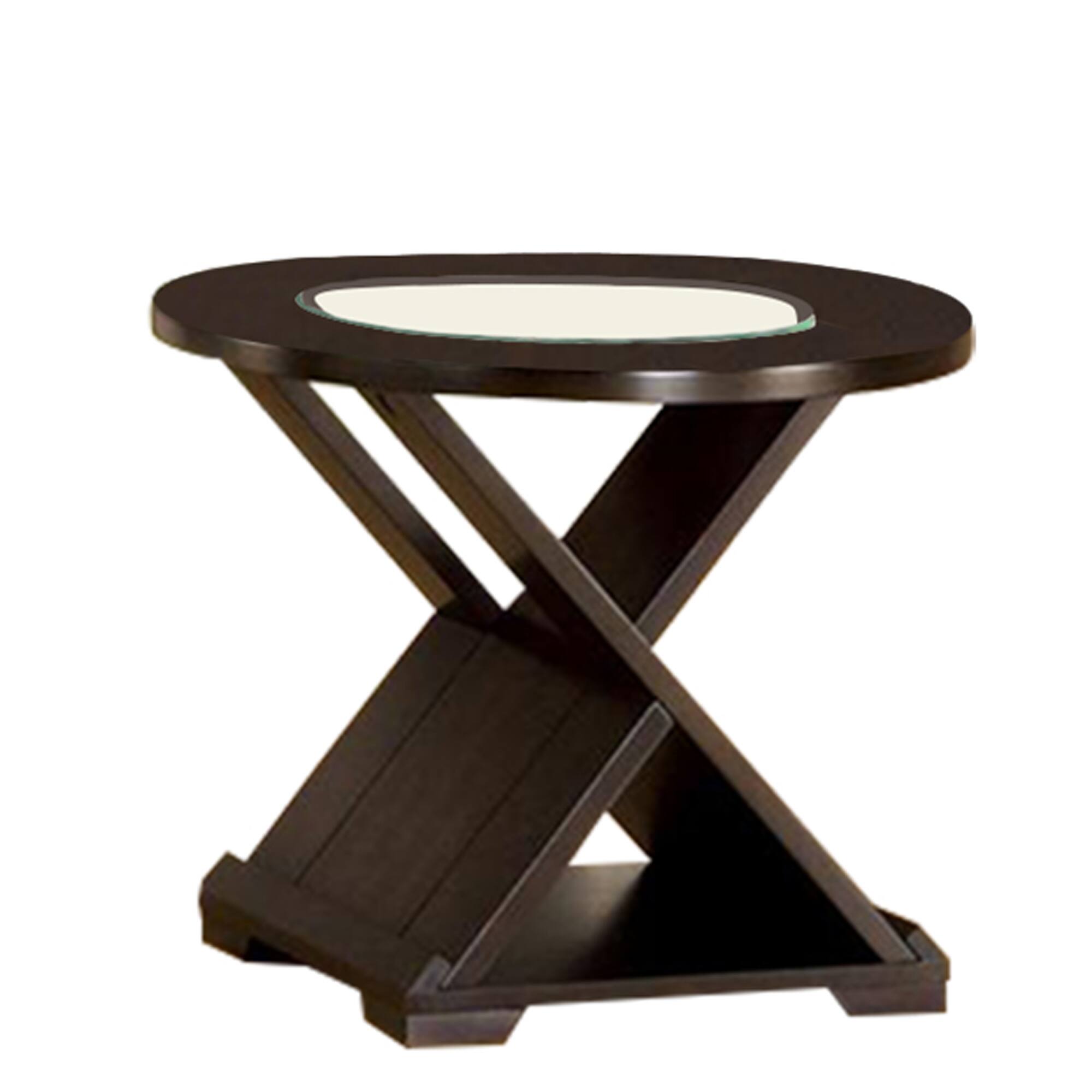 Alt View 3. Manhattan Lane - 3 Piece Round Glass Coffee Table and End Table with X Shaped Base - Brown.