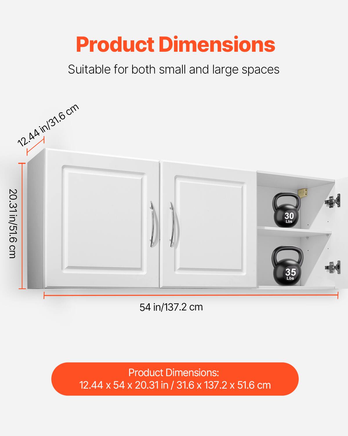 Product Dimensions: Suitable for both small and large spaces.  
Dimensions: 12.44 x 54 x 20.31 inches / 31.6 x 137.2 x 51.6 cm  
Weight Capacity: 30 Lbs / 35 Lbs