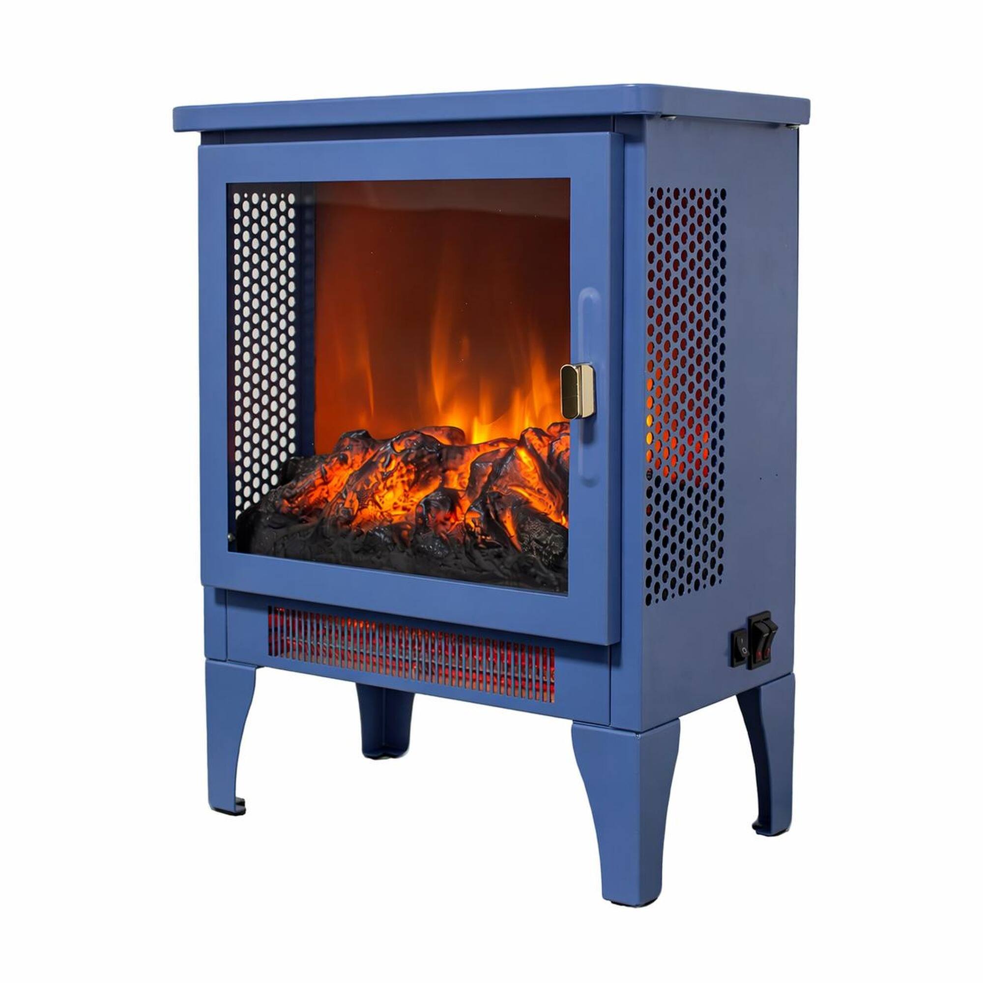 Front. RYHNUYNE - 18 Inch Freestanding Electric Fireplace Stove Heater with 3D Flame Effect for Living Room Bedroom Home Office - Aqua Blue.