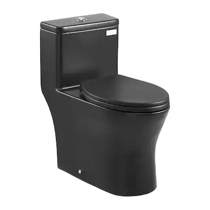 Front. VEVOR - One-Piece Toilet, Elongated Toilet Vortex Dual-Flush 1.0/1.28 GPF, Toilets for Bathroom with Comfortable Chair Seat - Black matte + silver.