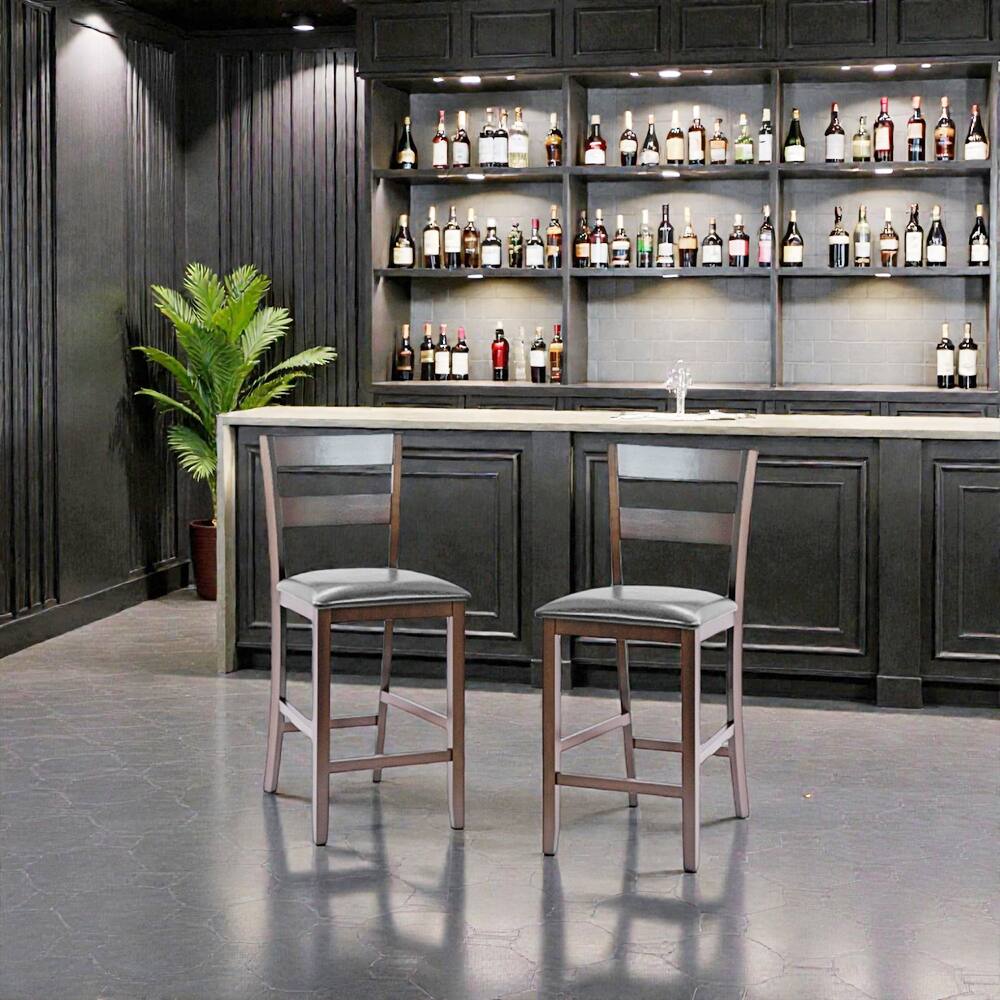 Front. Hivvago - Set of 2 Counter-Height Bar Chairs with Upholstered PU Leather Seats - Dark Brown.