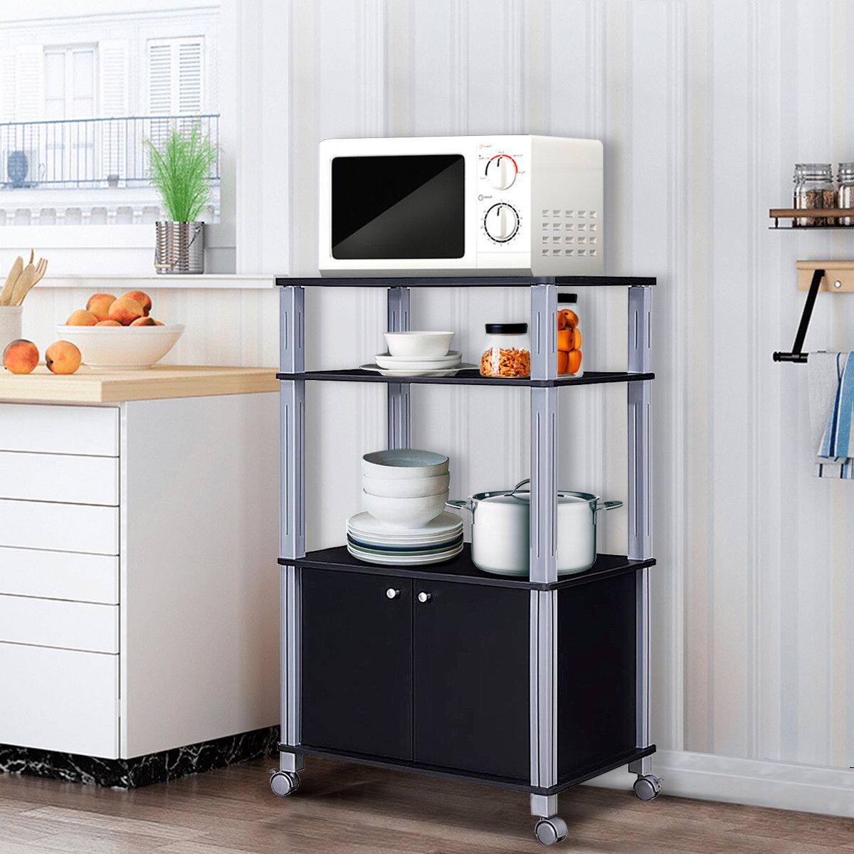 Alt View 2. Gymax - Gymax Bakers Rack Microwave Stand Rolling Storage Cart Multi-functional Display Black - Black.