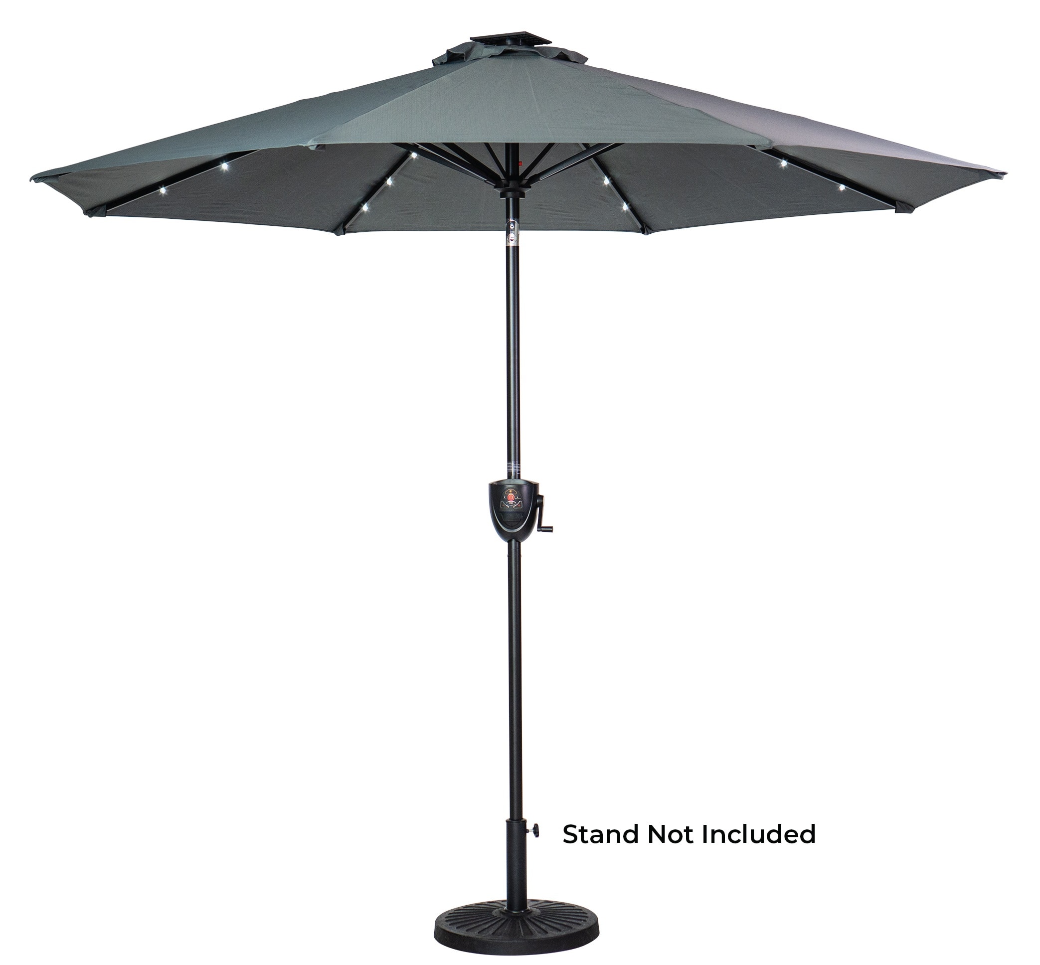 Front. Sun Ray - 9' Round 8Rib Aluminum Bluetooth Solar Lighted Umbrella - Gray.