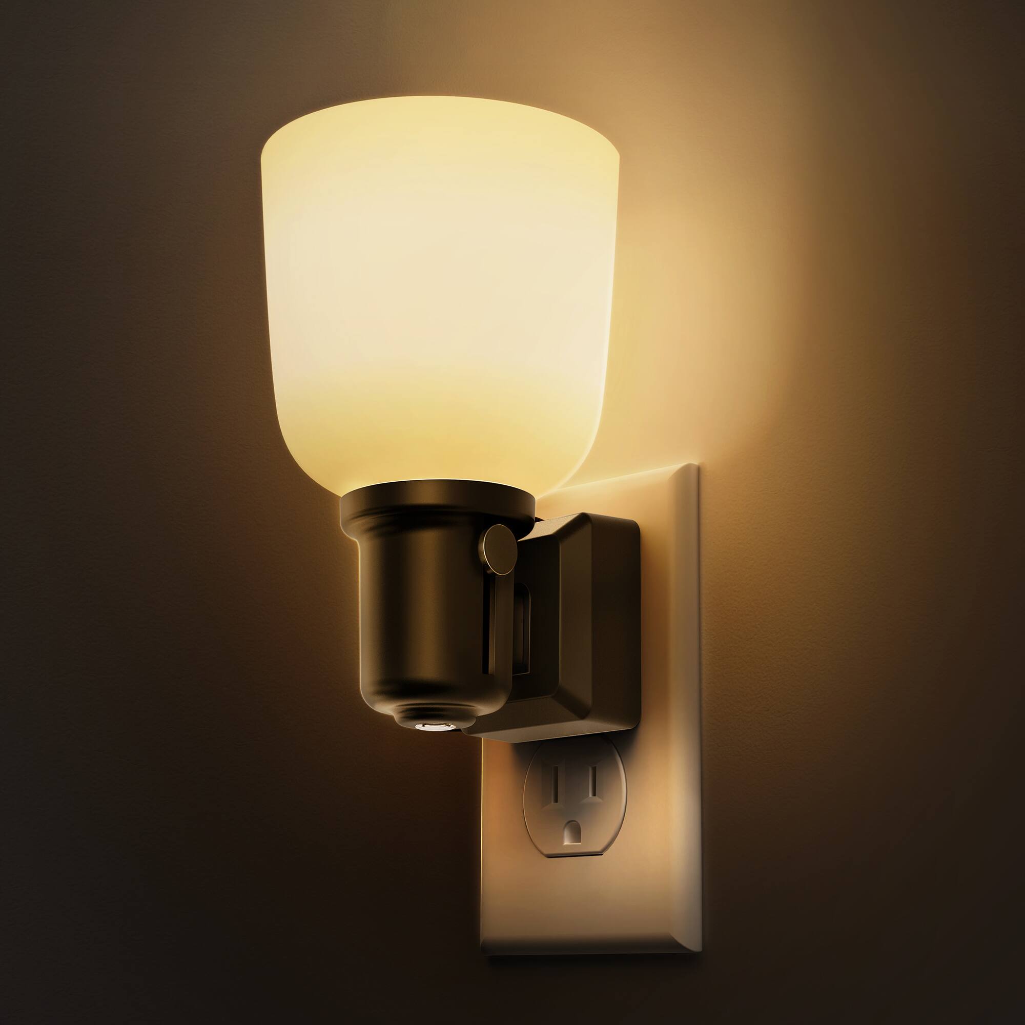 Alt View 5. Jandcase - JANDCASE 1W  Plug-in Night Light, 3000K Warm Glow, Wine Glass Design, Slide Dimmer 0-100%, Dusk-to-Dawn Sensor - Black.