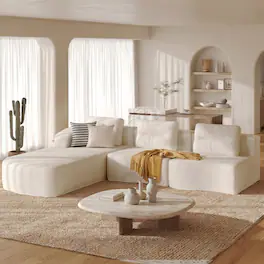 Pinmoco - Modular Sectional Sofa, Sleeper Sofa Bed with 3 Pillows, Boneless Couch with Side Pockets - Left Chaise Off White