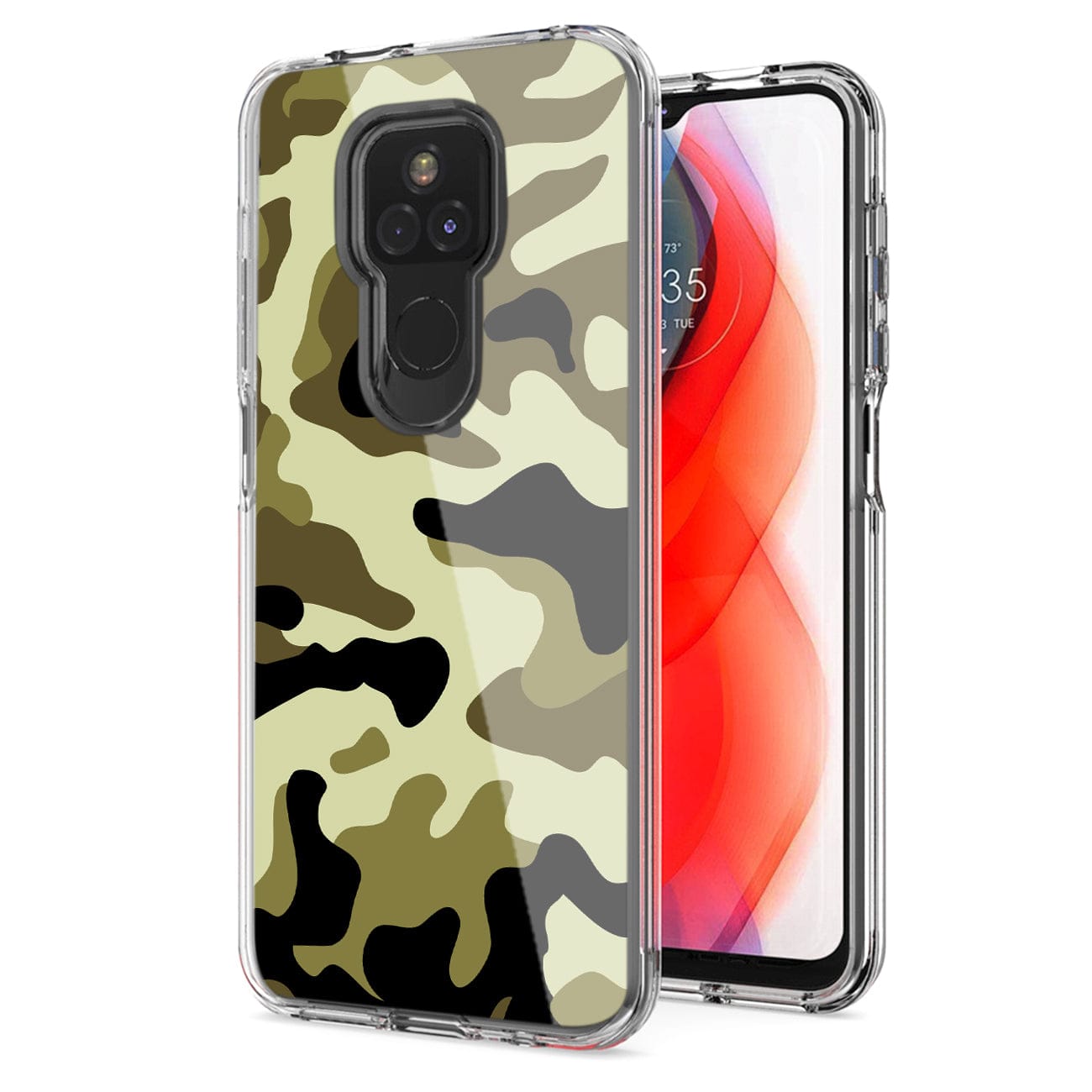Reiko - Camouflage Dual Layer Hybrid Hard Plastic And Soft Tpu Rubber Case Cover For Motorola G Play In - Green