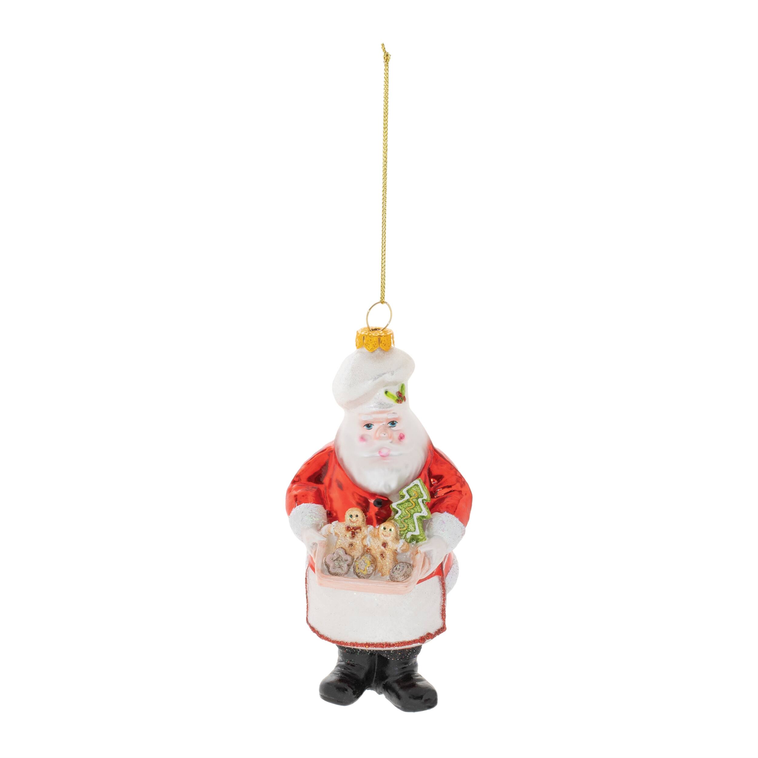 Angle. BreeBe - Glass Baking Santa Ornament (Set of 6) - White, Red, Greed.